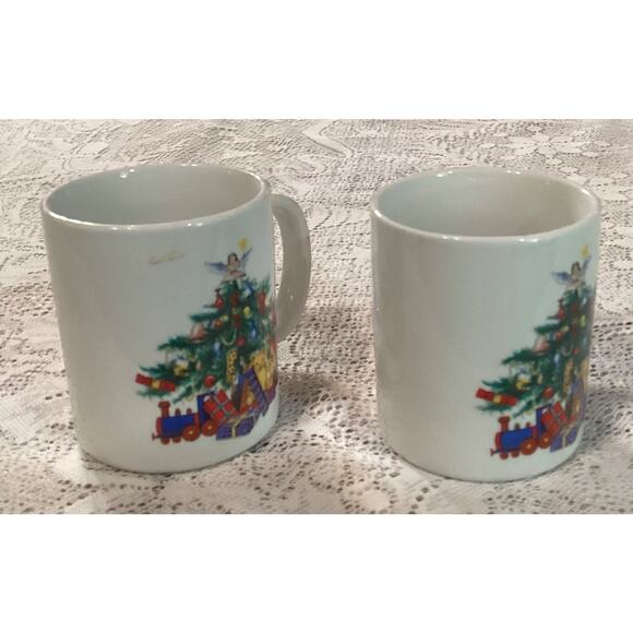 BIA Cordon Bleu White Christmas Tree Porcelain Mugs Set of 2 Coffee Cups - Picture 4 of 10